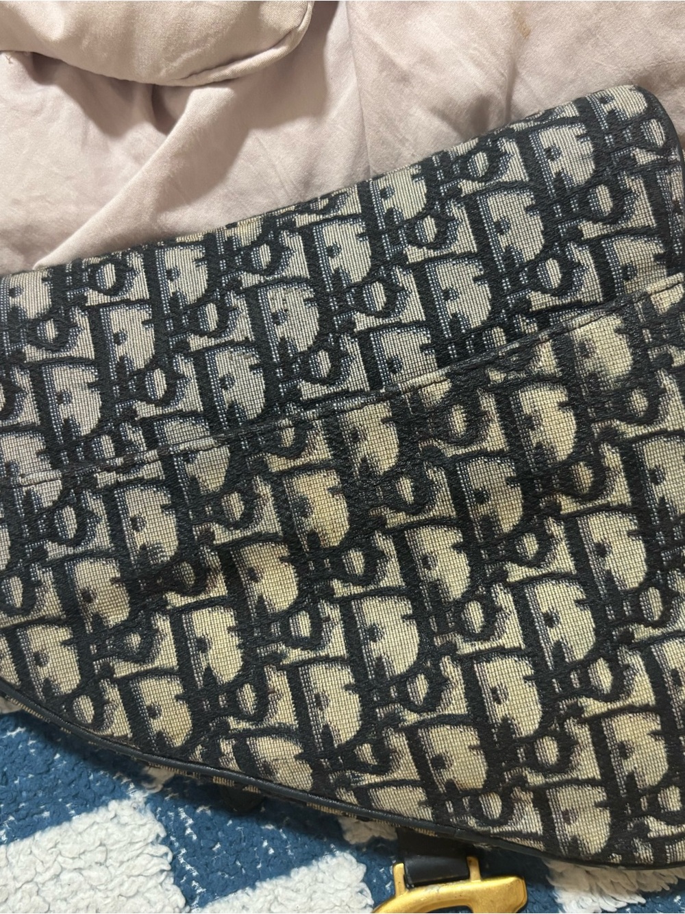 Dior Monogram Saddle Shoulder Bag in Gray and Black with Gold 'D' Charm - Picture 7 of 8
